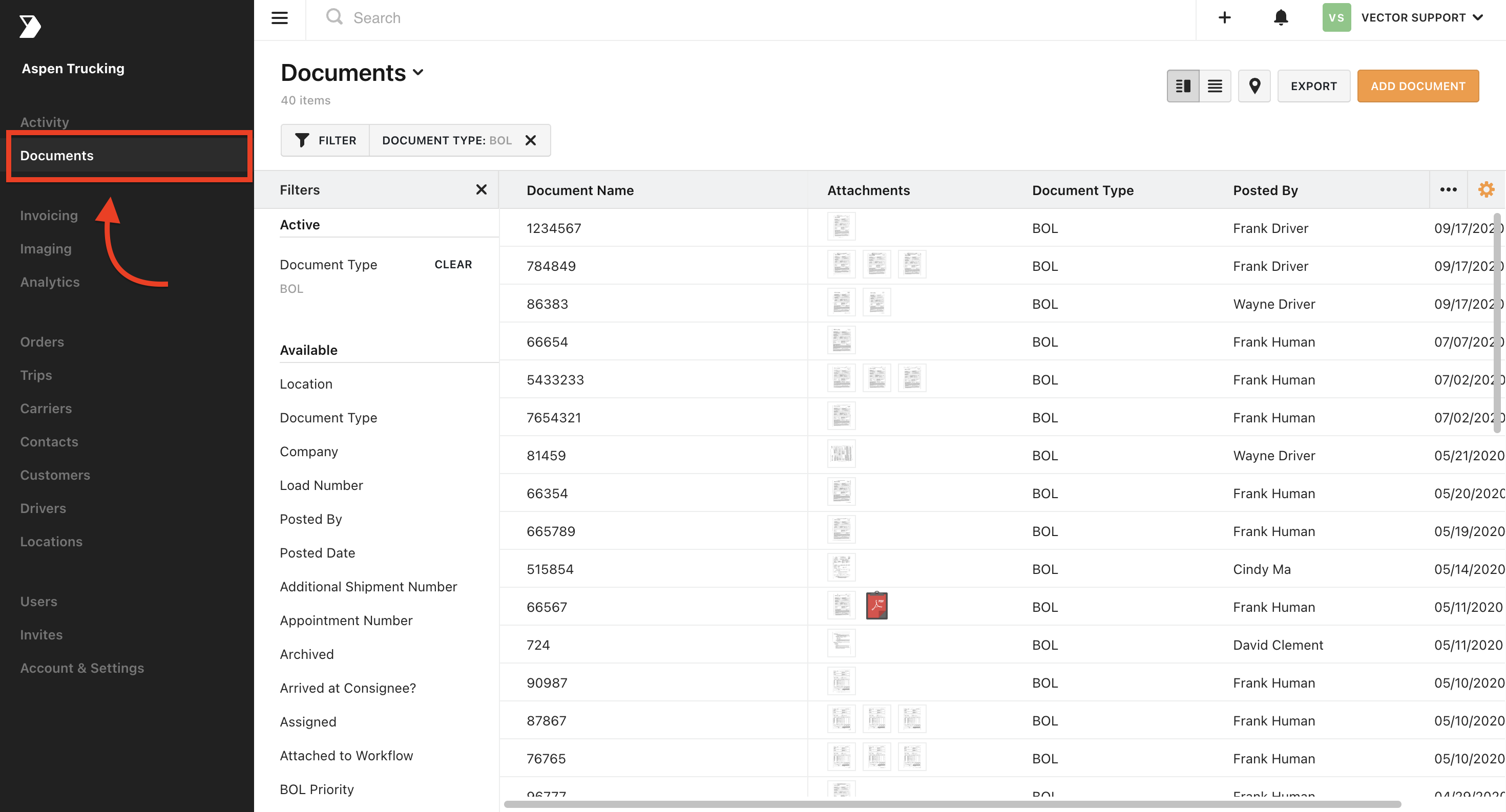 documents tab