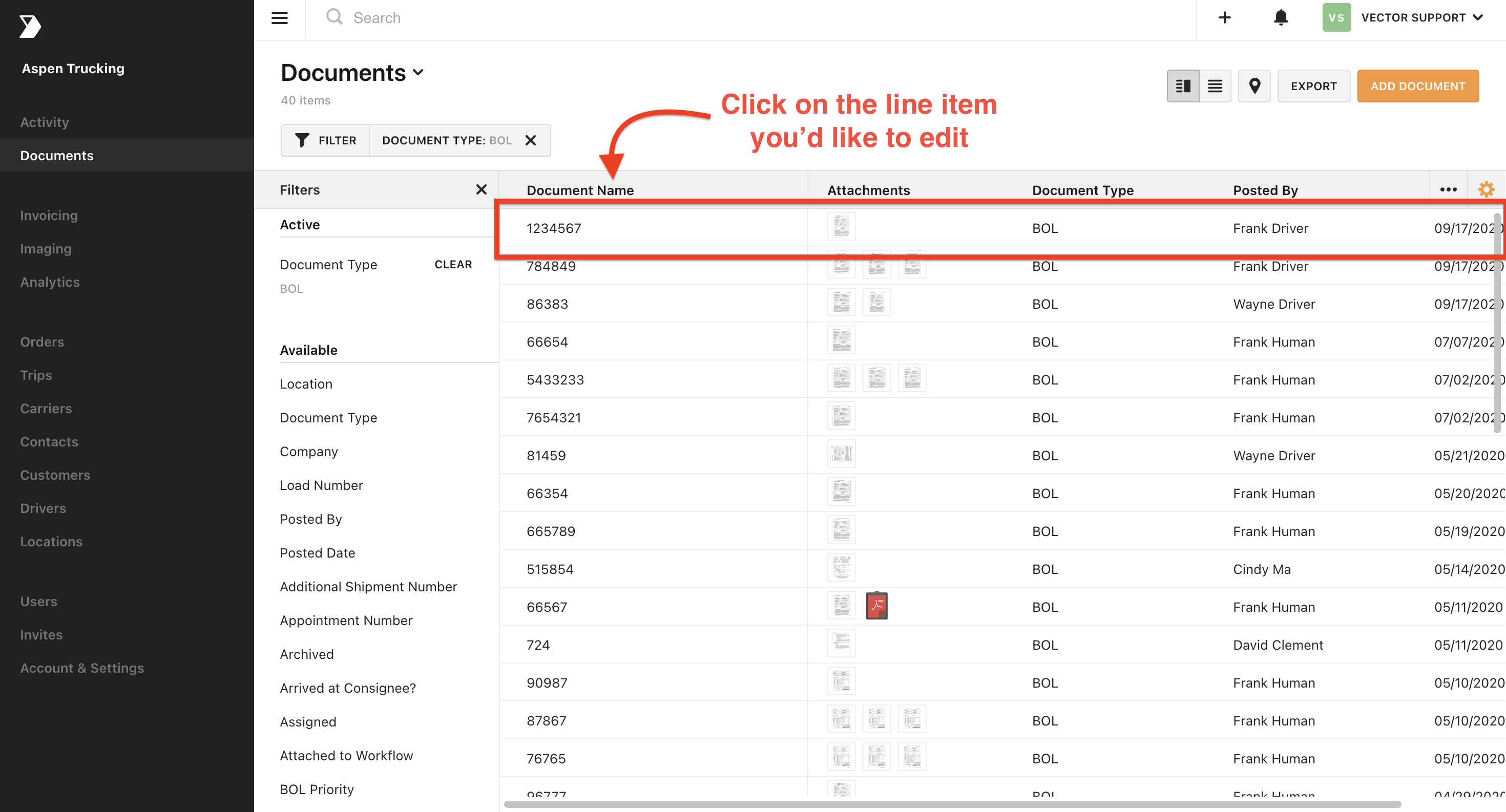 line item for editing